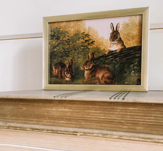 Little Vintage Fine Art & Gold Frame - Bunny Family 3X5